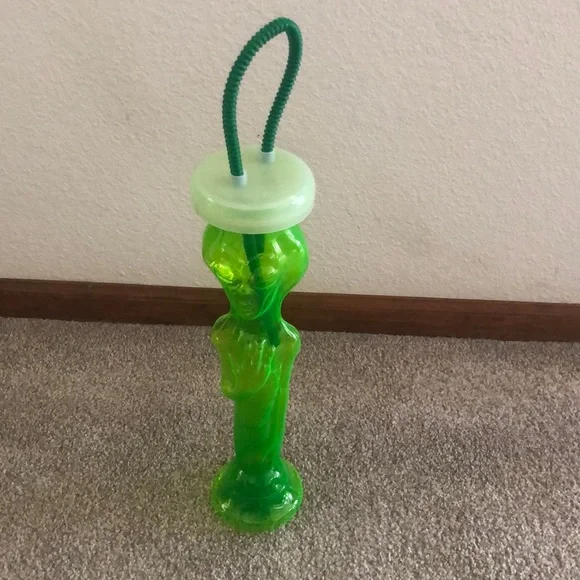 Vintage The Martian By BETRAS 16” Tall Neon Green Alien Drink Bottle With Straw - Picture 3 of 12